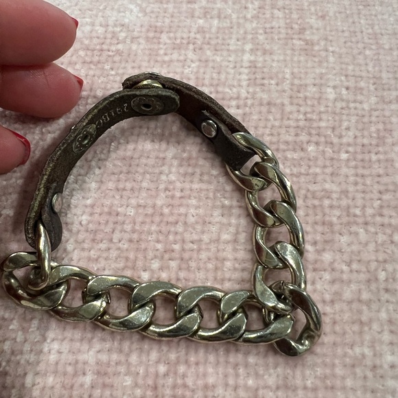 Silver Chain Bracelet with Leather Accent - Picture 3 of 11